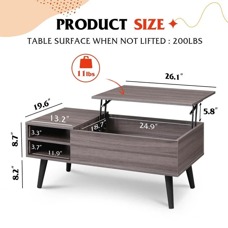 Table basse relevable avec rangement pour salon - 39,37P x 19,69L x 16,93H