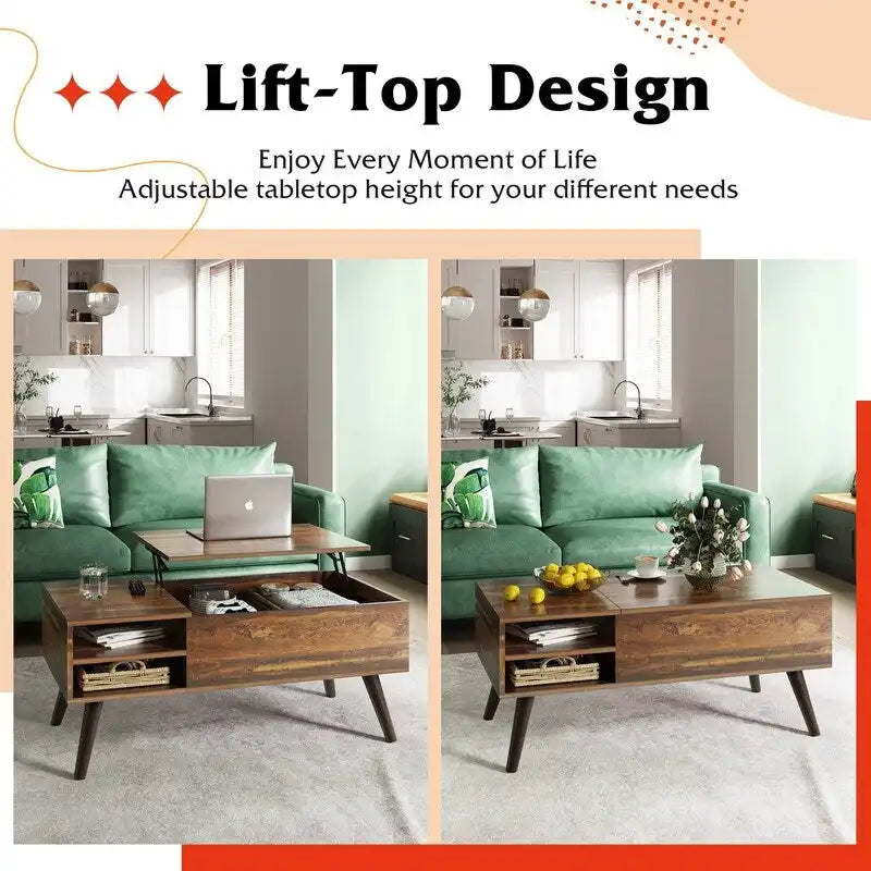 Table basse relevable avec rangement pour salon - 39,37P x 19,69L x 16,93H