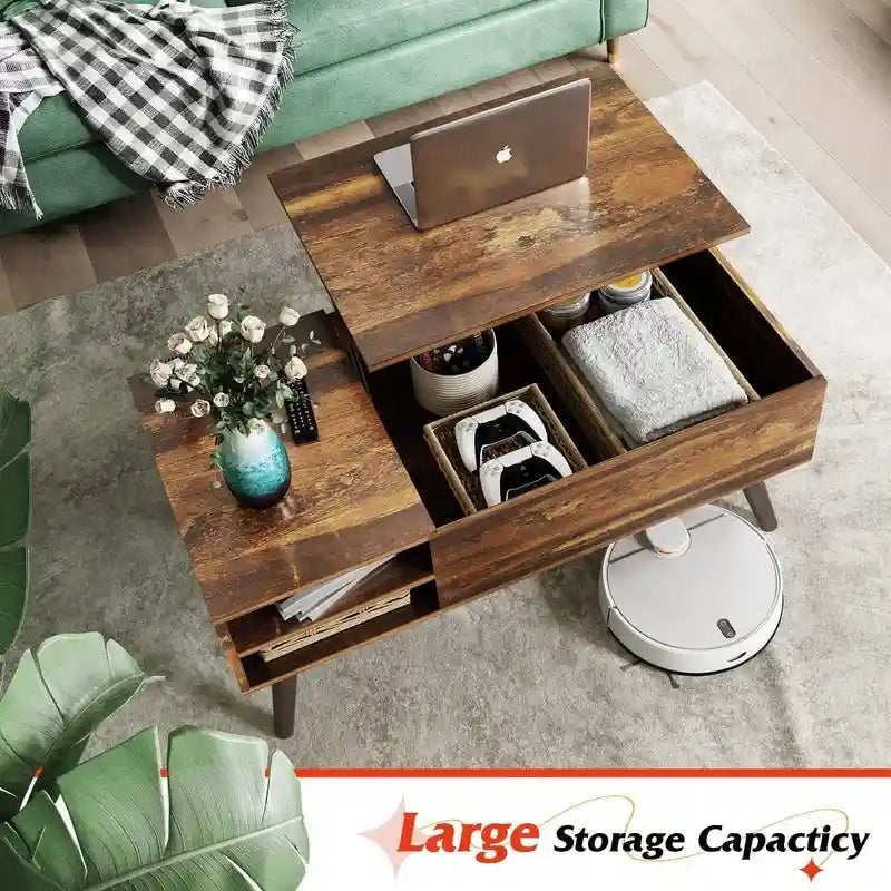 Table basse relevable avec rangement pour salon - 39,37P x 19,69L x 16,93H