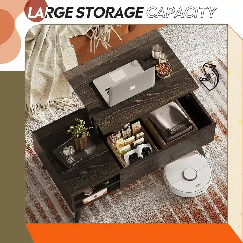 Table basse relevable avec rangement pour salon - 39,37P x 19,69L x 16,93H