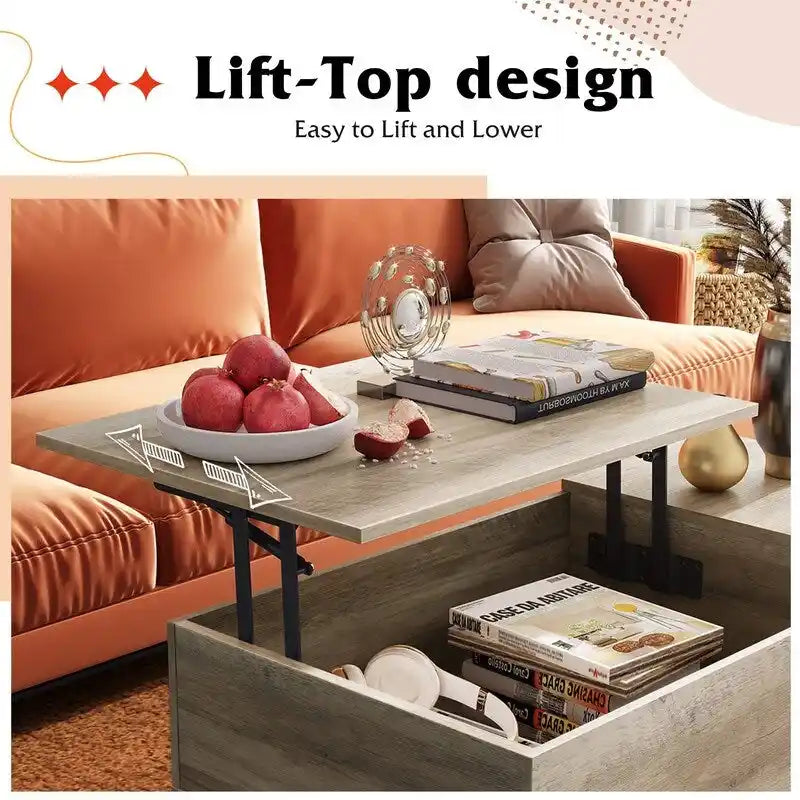 Table basse relevable avec rangement pour salon - 39,37P x 19,69L x 16,93H