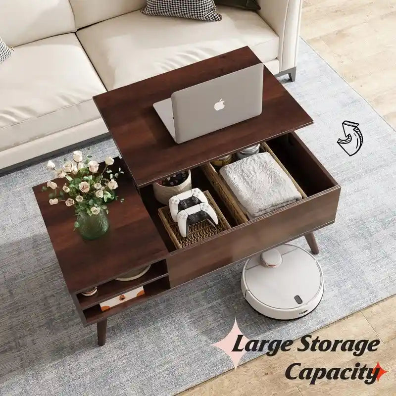 Table basse relevable avec rangement pour salon - 39,37P x 19,69L x 16,93H