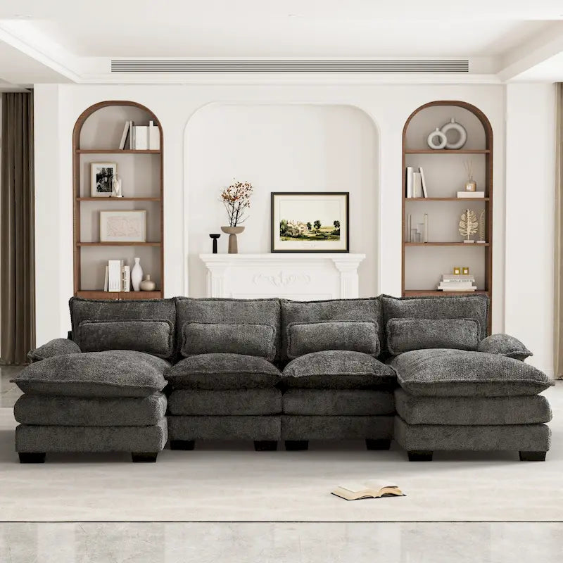 Canapé d'angle en tissu chenille grand format Ouyessir avec coussins