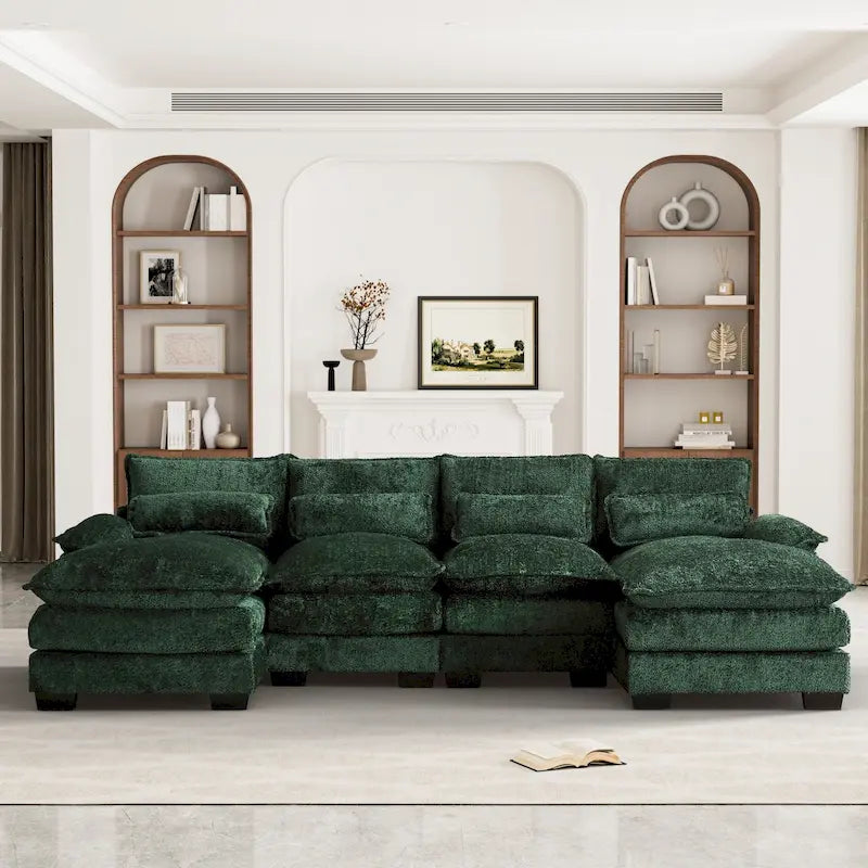 Canapé d'angle en tissu chenille grand format Ouyessir avec coussins