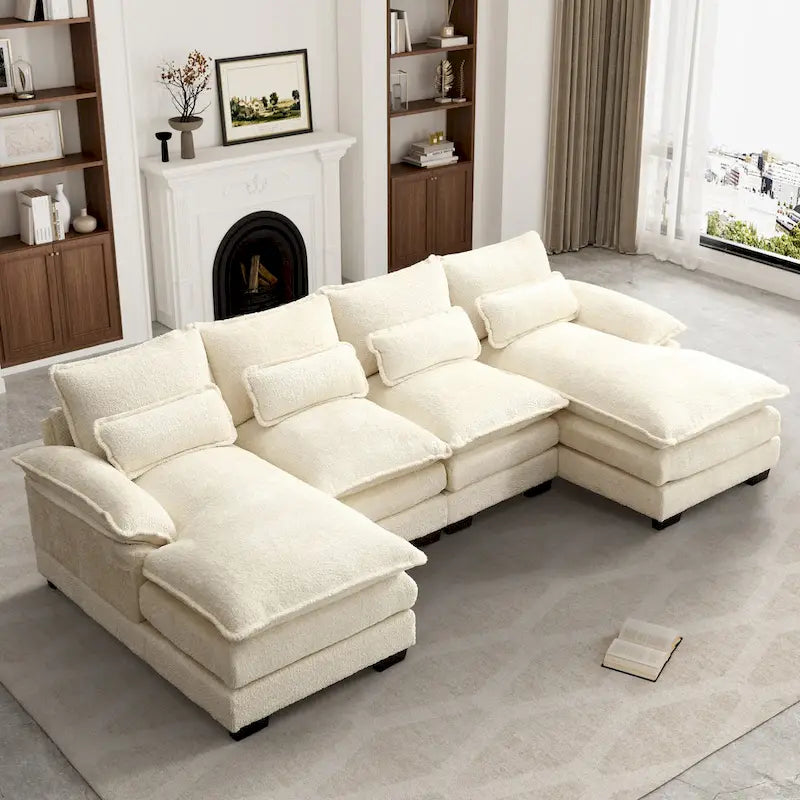 Canapé d'angle en tissu chenille grand format Ouyessir avec coussins