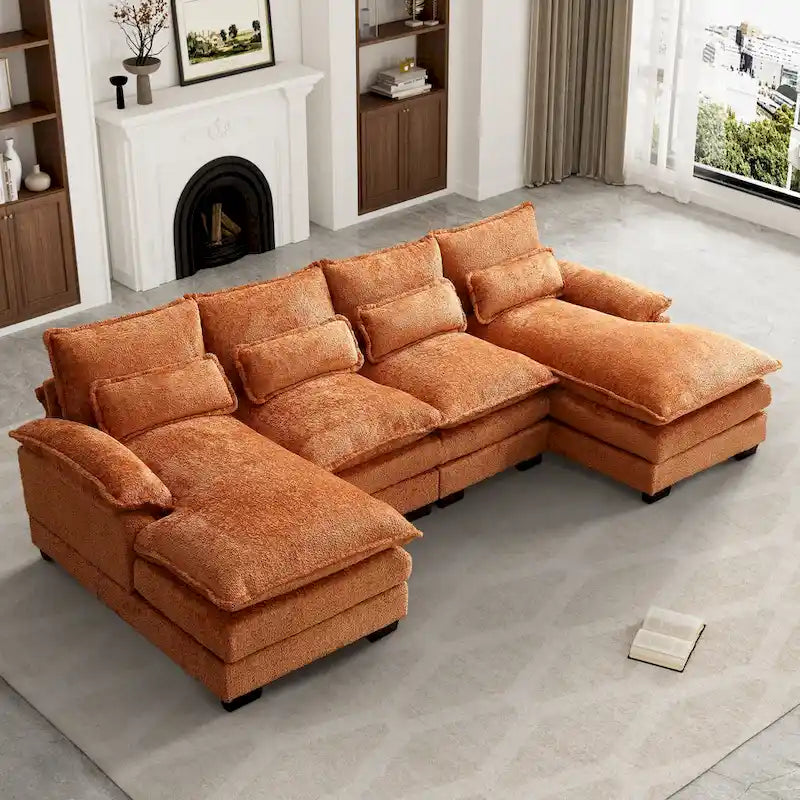 Canapé d'angle en tissu chenille grand format Ouyessir avec coussins