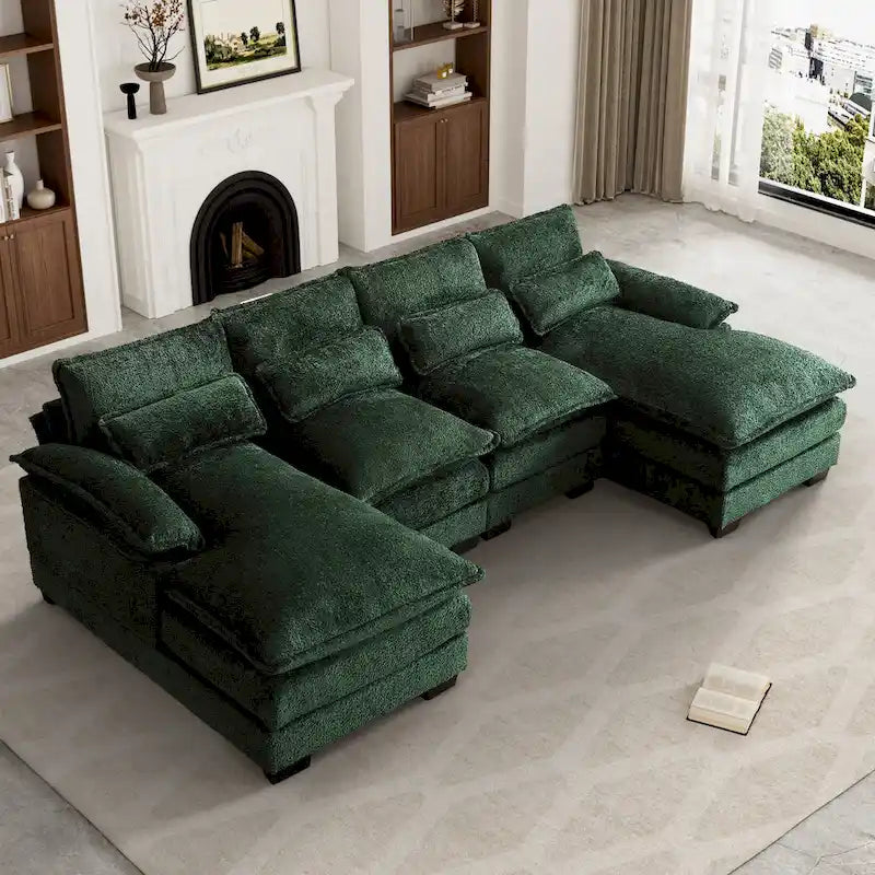 Canapé d'angle en tissu chenille grand format Ouyessir avec coussins