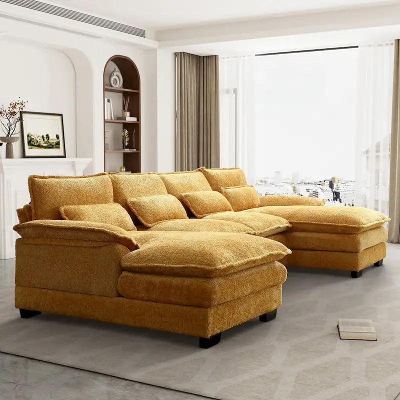Canapé d'angle en tissu chenille grand format Ouyessir avec coussins