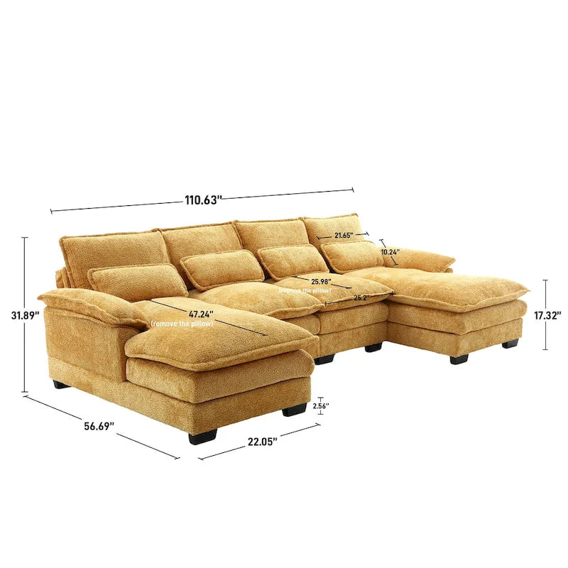 Canapé d'angle en tissu chenille grand format Ouyessir avec coussins
