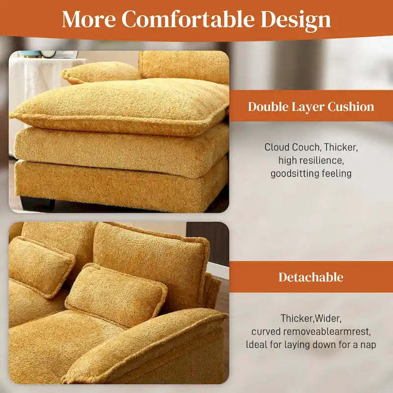 Canapé d'angle en tissu chenille grand format Ouyessir avec coussins