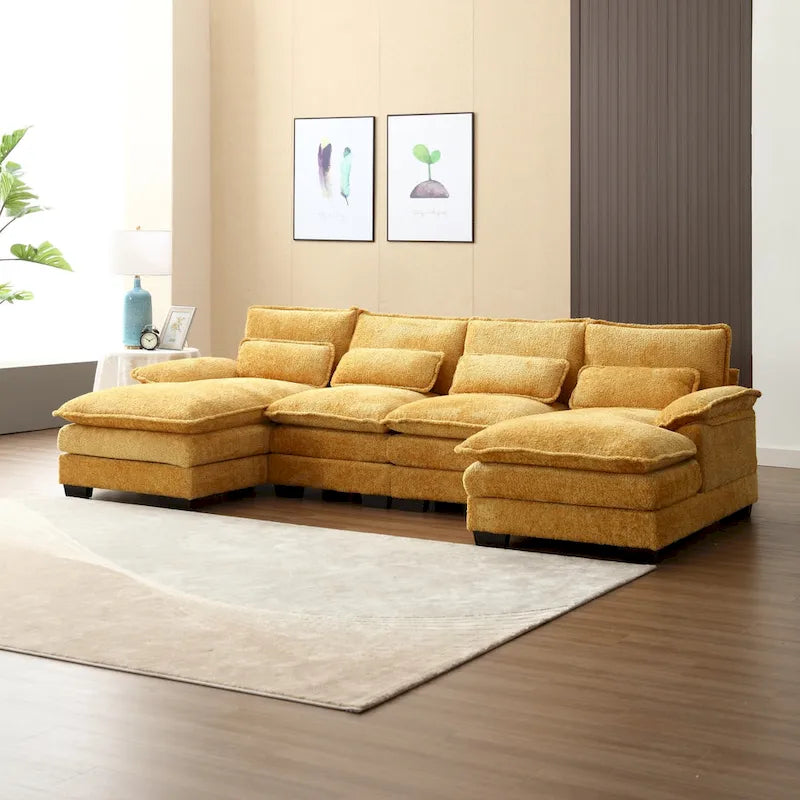Canapé d'angle en tissu chenille grand format Ouyessir avec coussins