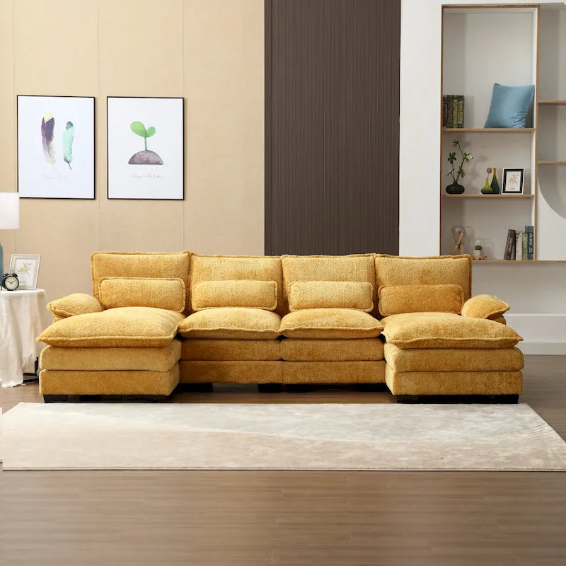 Canapé d'angle en tissu chenille grand format Ouyessir avec coussins