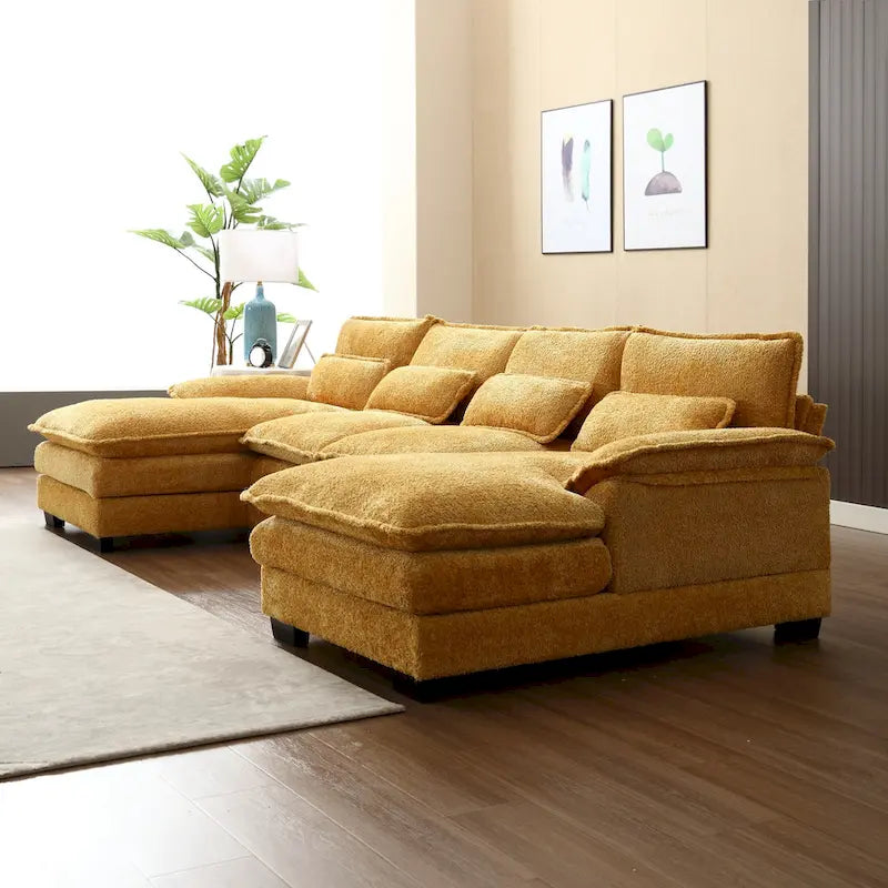 Canapé d'angle en tissu chenille grand format Ouyessir avec coussins