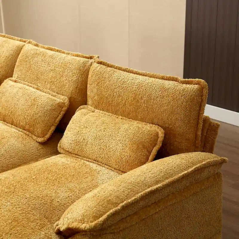Canapé d'angle en tissu chenille grand format Ouyessir avec coussins