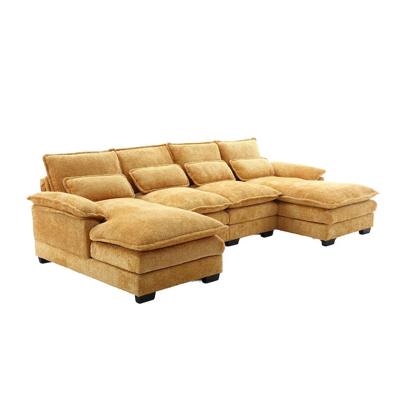 Canapé d'angle en tissu chenille grand format Ouyessir avec coussins