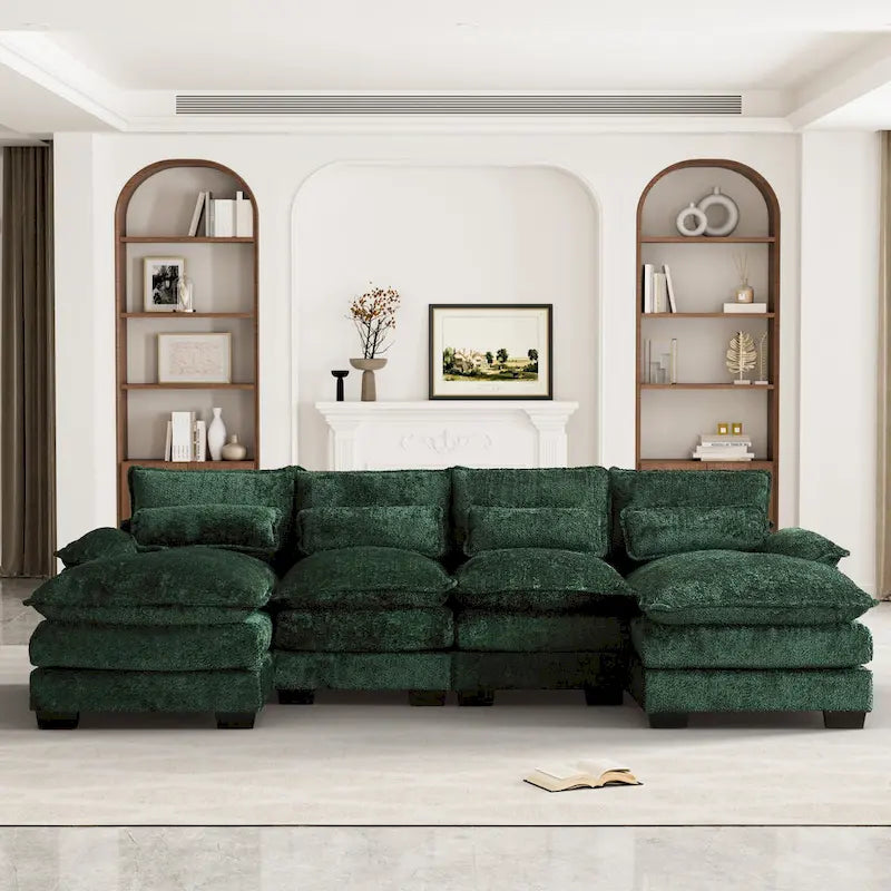 Canapé d'angle en tissu chenille grand format Ouyessir avec coussins