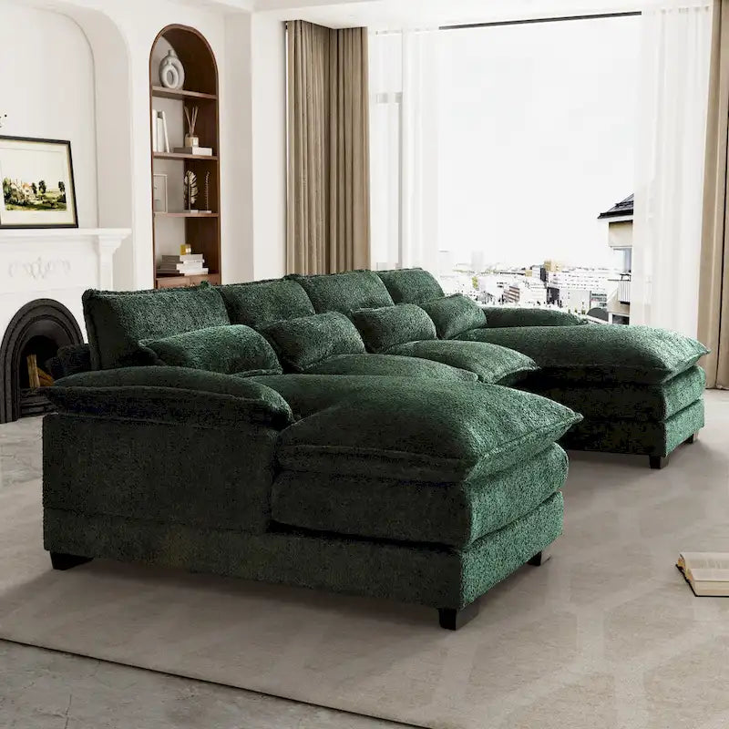 Canapé d'angle en tissu chenille grand format Ouyessir avec coussins