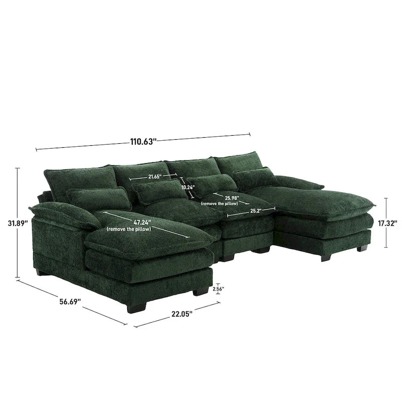 Canapé d'angle en tissu chenille grand format Ouyessir avec coussins