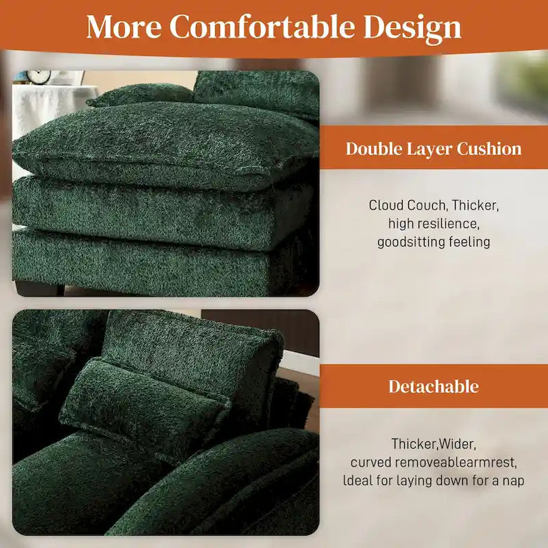 Canapé d'angle en tissu chenille grand format Ouyessir avec coussins