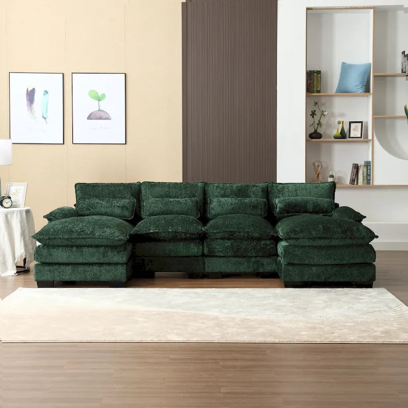 Canapé d'angle en tissu chenille grand format Ouyessir avec coussins