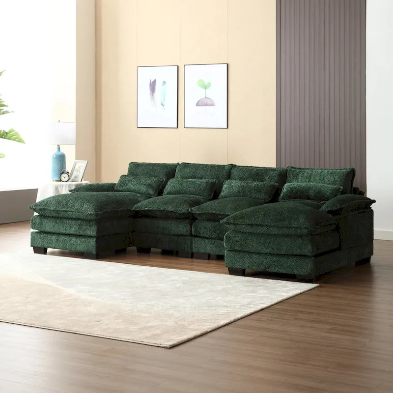 Canapé d'angle en tissu chenille grand format Ouyessir avec coussins