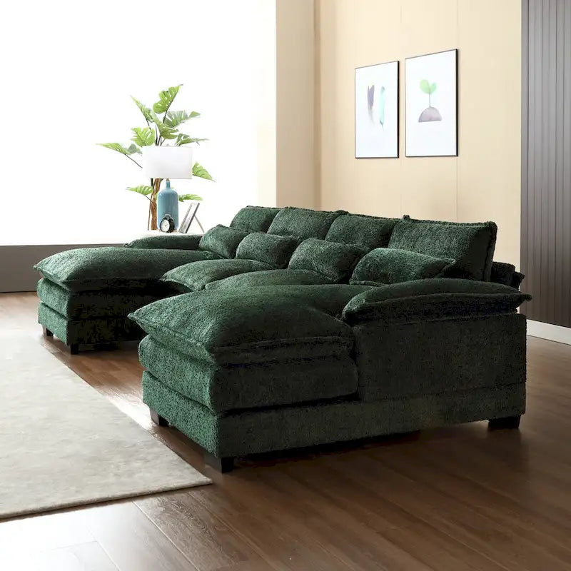 Canapé d'angle en tissu chenille grand format Ouyessir avec coussins