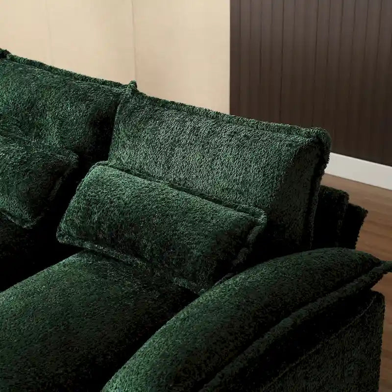 Canapé d'angle en tissu chenille grand format Ouyessir avec coussins