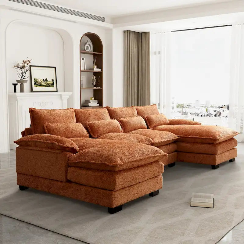 Canapé d'angle en tissu chenille grand format Ouyessir avec coussins