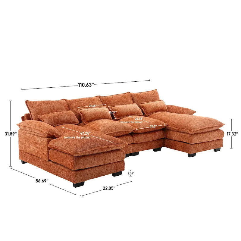 Canapé d'angle en tissu chenille grand format Ouyessir avec coussins