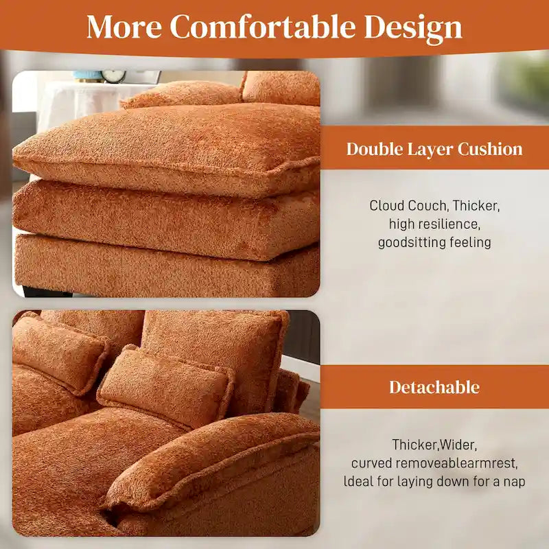 Canapé d'angle en tissu chenille grand format Ouyessir avec coussins