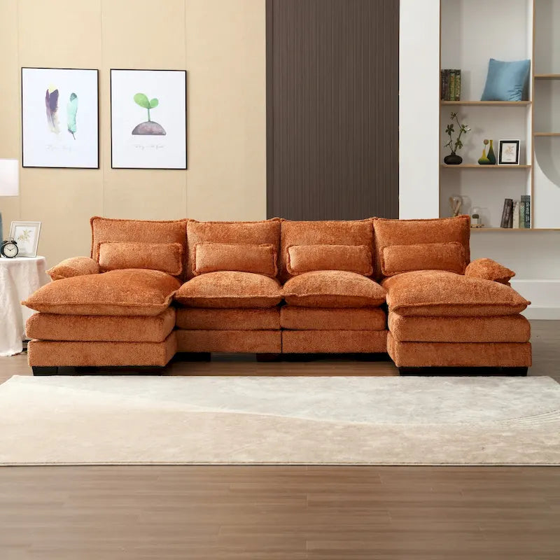 Canapé d'angle en tissu chenille grand format Ouyessir avec coussins