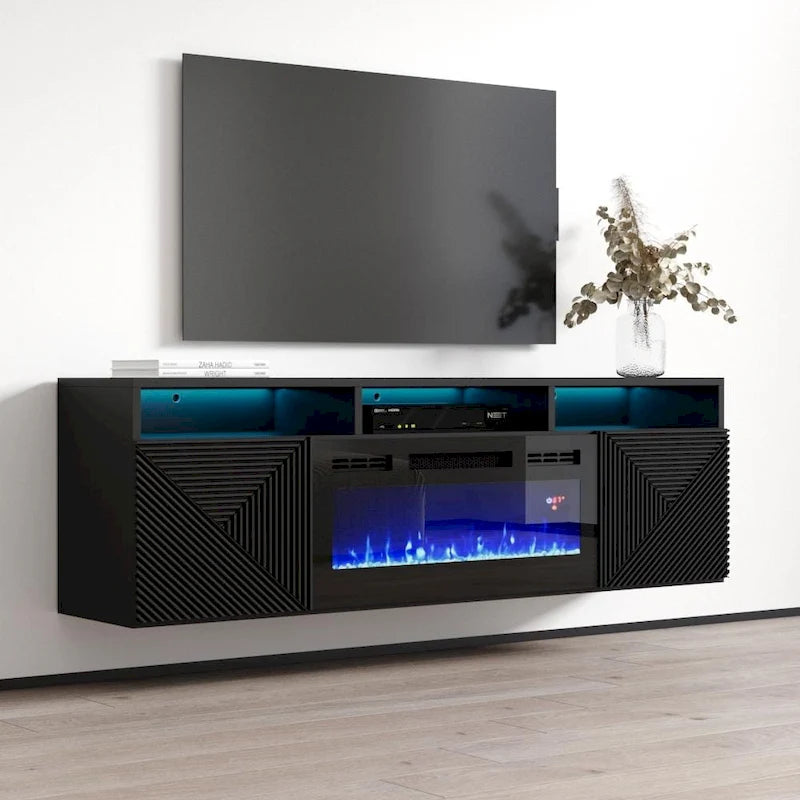 Meuble TV moderne 63" avec cheminée électrique murale Giza EF