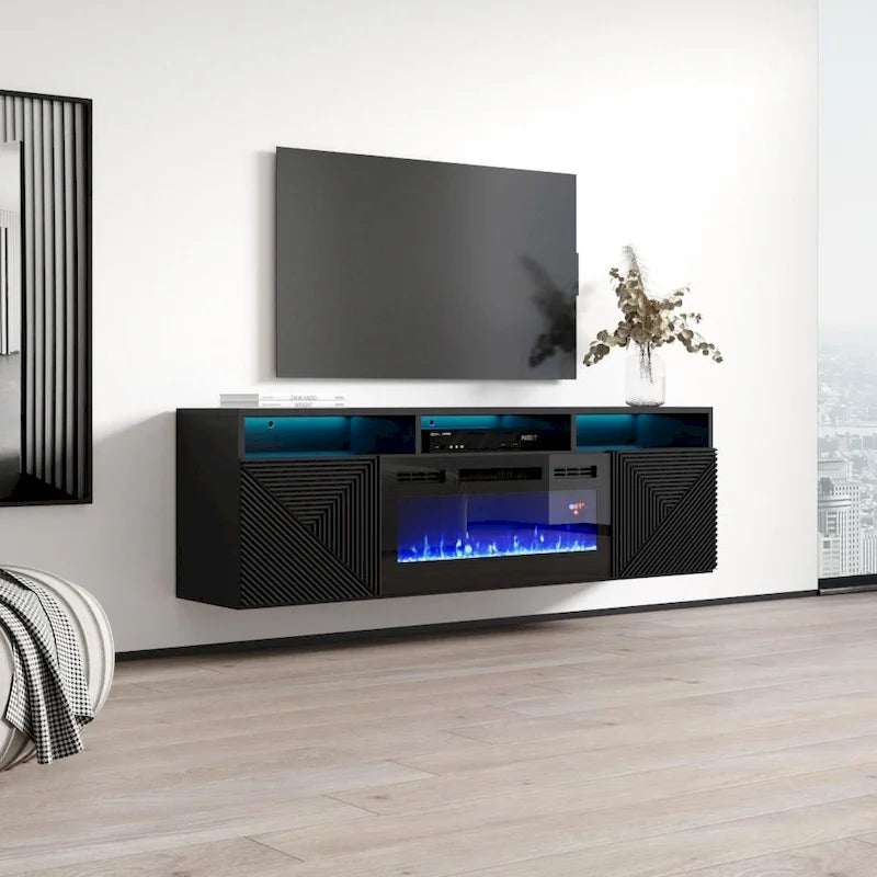 Meuble TV moderne 63" avec cheminée électrique murale Giza EF
