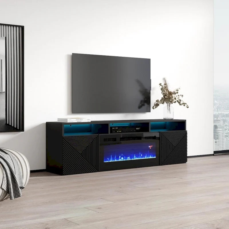 Meuble TV moderne 63" avec cheminée électrique murale Giza EF