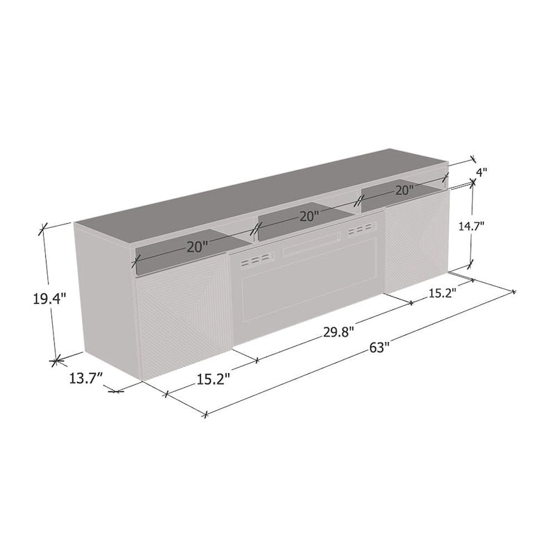 Meuble TV moderne 63" avec cheminée électrique murale Giza EF