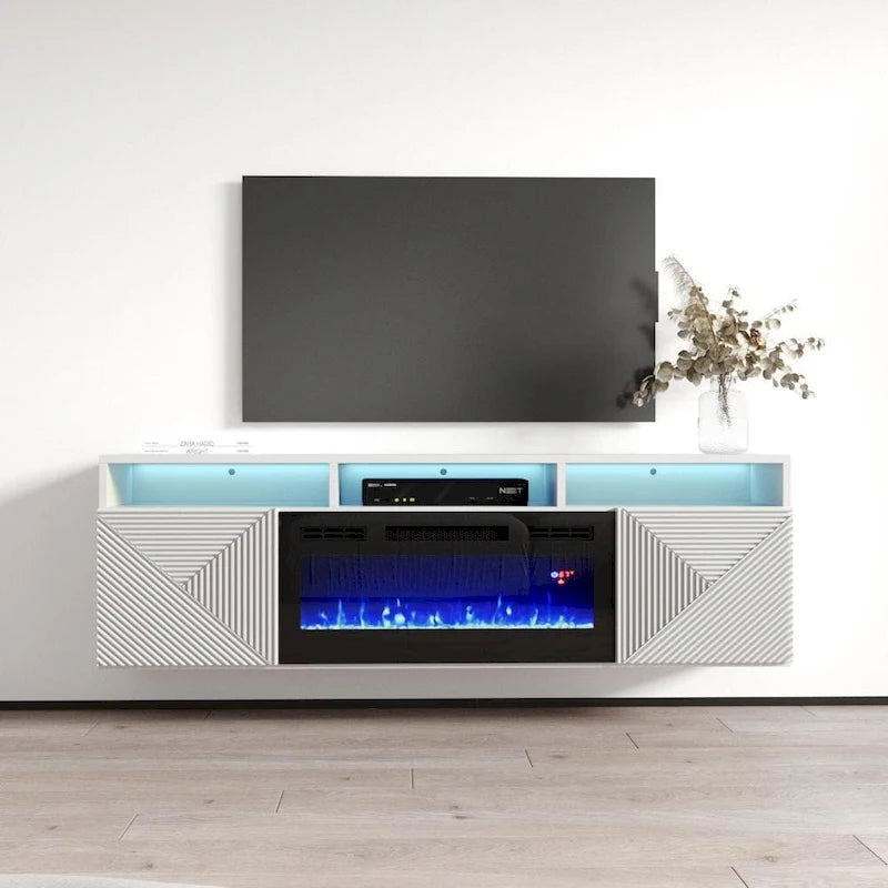 Meuble TV moderne 63" avec cheminée électrique murale Giza EF