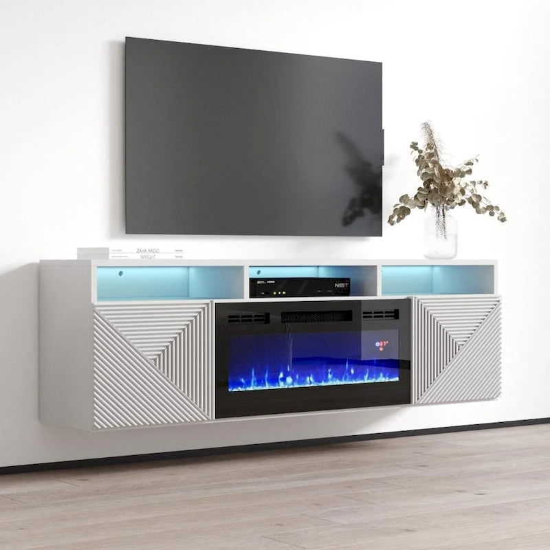Meuble TV moderne 63" avec cheminée électrique murale Giza EF