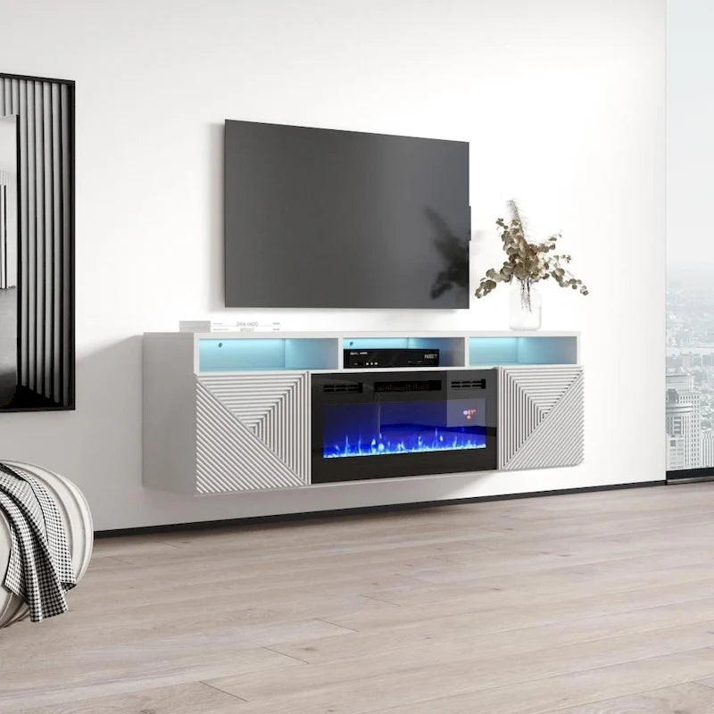 Meuble TV moderne 63" avec cheminée électrique murale Giza EF