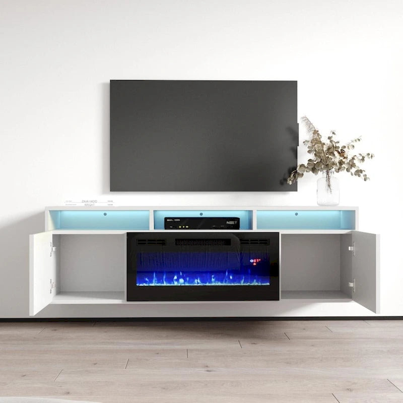 Meuble TV moderne 63" avec cheminée électrique murale Giza EF