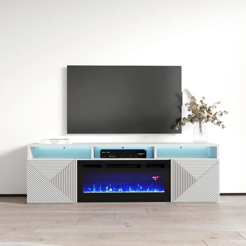 Meuble TV moderne 63" avec cheminée électrique murale Giza EF