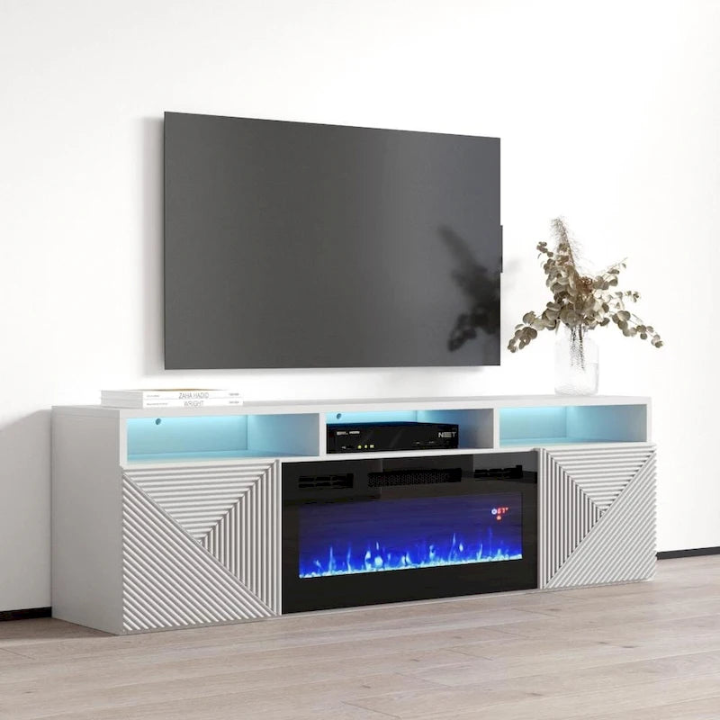 Meuble TV moderne 63" avec cheminée électrique murale Giza EF
