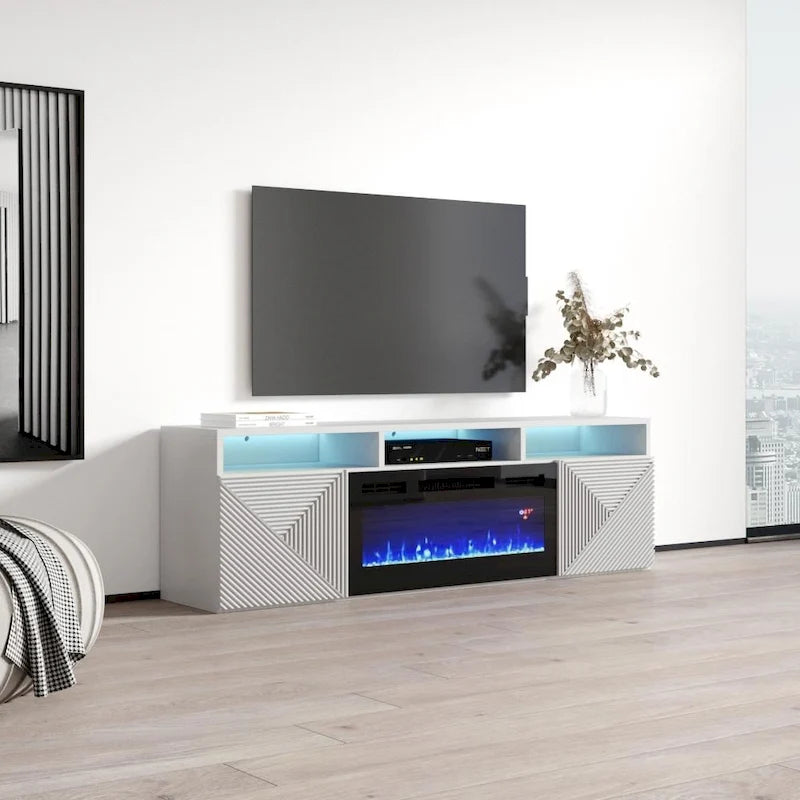 Meuble TV moderne 63" avec cheminée électrique murale Giza EF