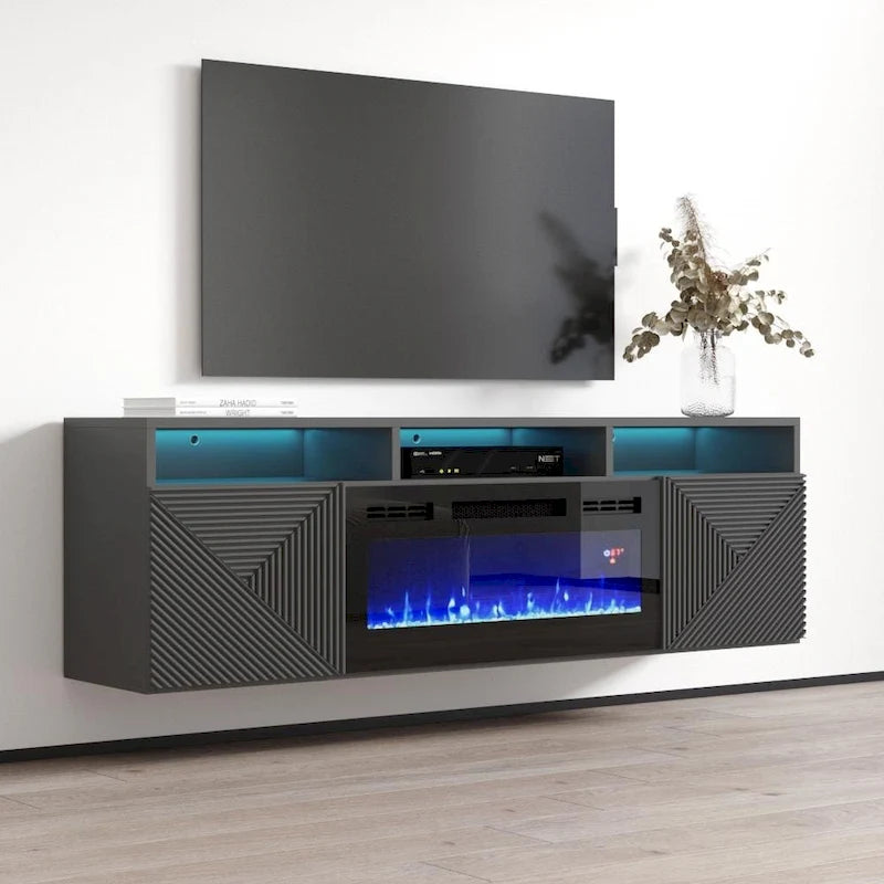 Meuble TV moderne 63" avec cheminée électrique murale Giza EF