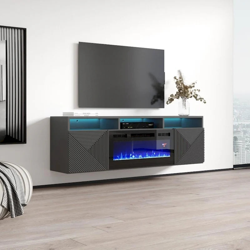 Meuble TV moderne 63" avec cheminée électrique murale Giza EF