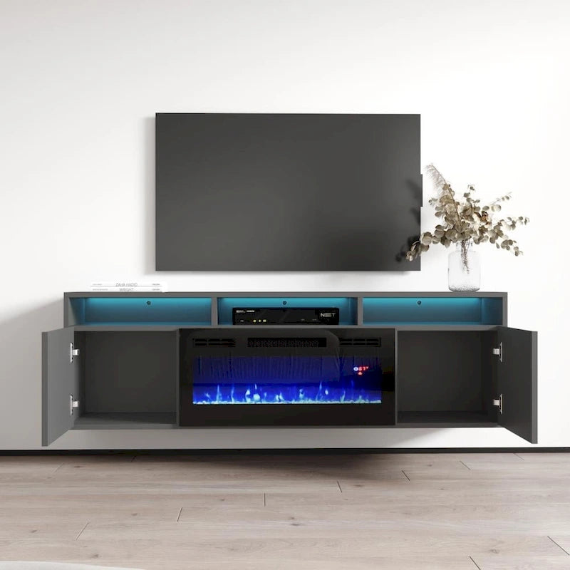 Meuble TV moderne 63" avec cheminée électrique murale Giza EF