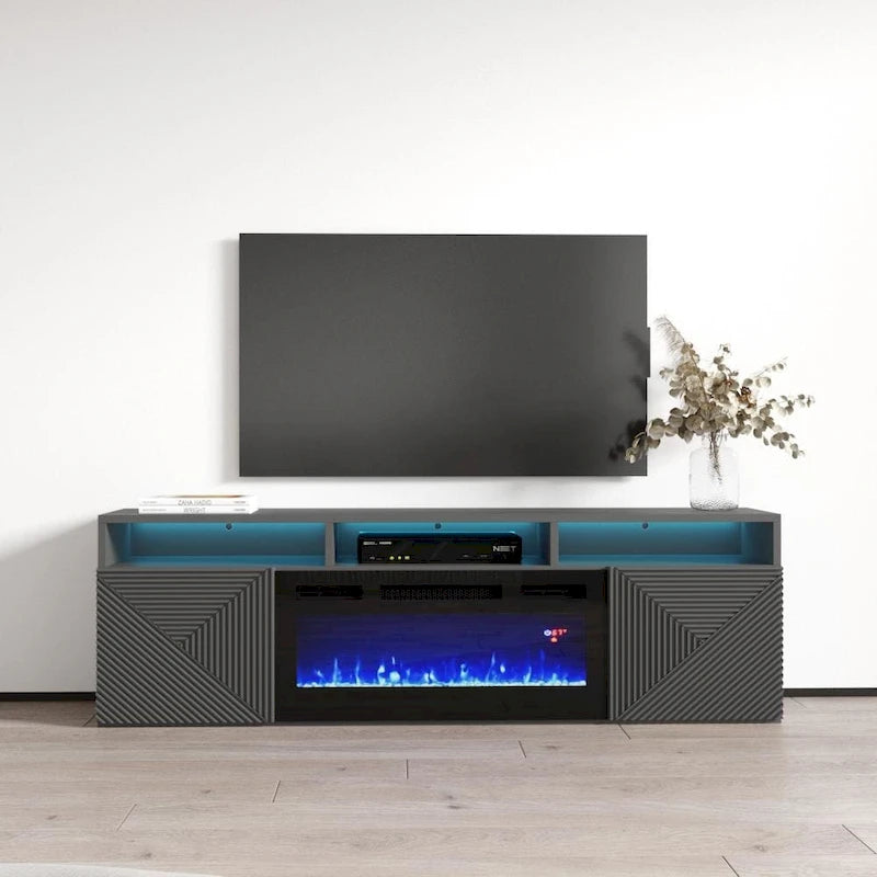 Meuble TV moderne 63" avec cheminée électrique murale Giza EF