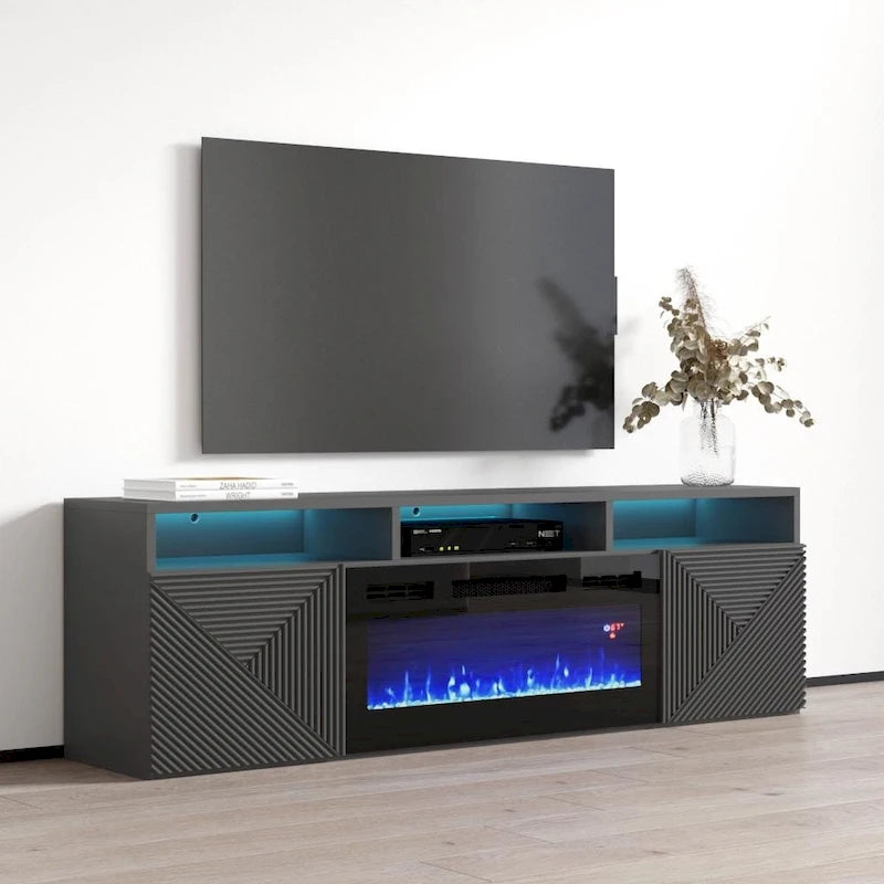 Meuble TV moderne 63" avec cheminée électrique murale Giza EF