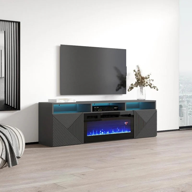 Meuble TV moderne 63" avec cheminée électrique murale Giza EF
