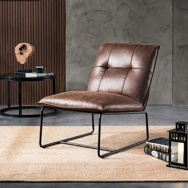 Chaise d'appoint sans accoudoirs en suédine style Mid-Century OVIOS