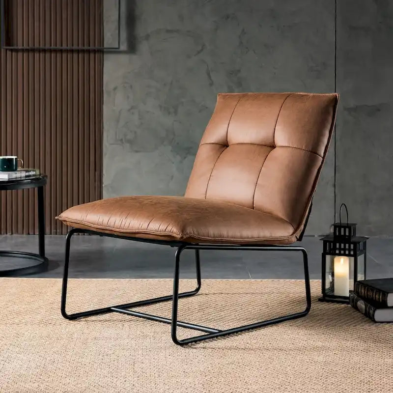 Chaise d'appoint sans accoudoirs en suédine style Mid-Century OVIOS